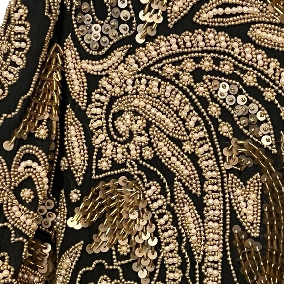 Cache vintage 100% silk black and gold long sleeve fully sequins and beaded gown - Picture 14 of 16